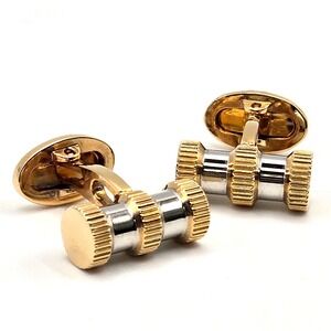 Two Tone Gold Silver Ribbed Barrel Swivel Back Cufflinks Mens Formal Accessory